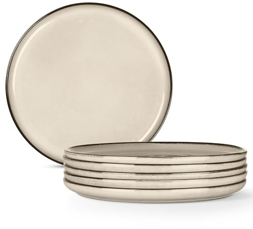 Onader Teller 6er set, 26,5 cm Speiseteller Steingut, Klassisch Kuchenteller Porzellan, Geschirr Essteller zum Servieren, Anti-Kratzer, Spülmaschinenfest & Mikrowellenfest – Karst Khaki