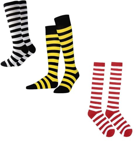 KUMSODE 3 Pares Halloween Medias A Rayas Calcetines Altos Niña, Calcetines Largos Mujer, Calcetines Hasta La Rodilla para Carnaval, Halloween Cosplay, Años 80