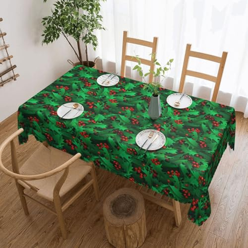 SMAZDFXX Tovaglia quadrata con pizzo e bacche di agrifoglio natalizio, riutilizzabile, decorazione per la casa, tovaglia da pranzo, 54x72
