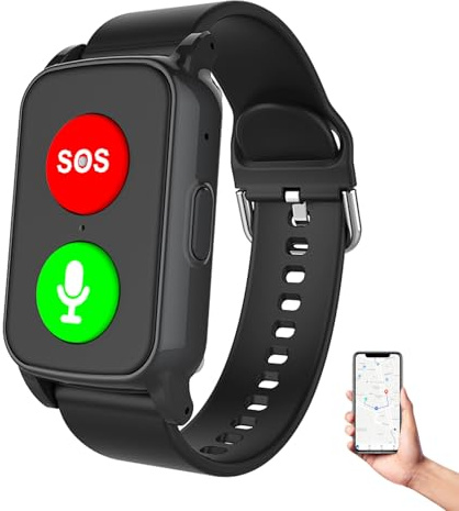 DHsdlpLU Montre pour Personne Agée GPS, détection de Chute, géolocalisation, Vibration et Sonnerie, Double Fonction de Rappel, pour Les Seniors S3-Black
