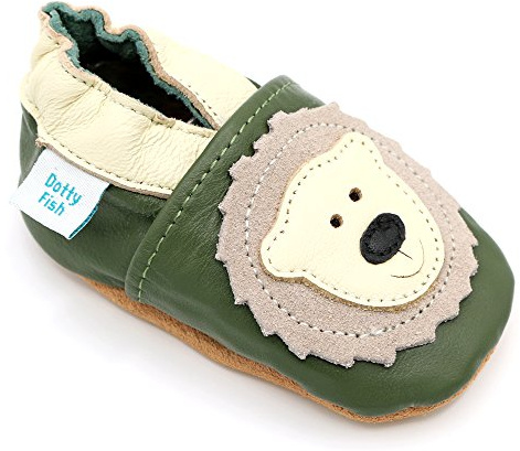 Dotty Fish Baby- och småbarnsskor med mjuk sula. Barfota läderskor för första gången, lätta och flexibla. Halkfri sula, resår i vristen, unisex - Björn 0-6 månader