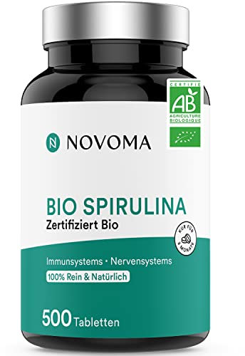 NOVOMA Spirulina Biologica 500 mg, 500 Compresse, Polvere Essicata a Freddo, Spirulina Pura e Naturale Senza Eccipienti, Fonte di Ficocianina, Proteine e Vitamine