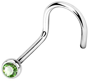 beyoutifulthings Nasen-Piercing KRISTALL Nasen-Ring Nasen-Stecker Press Fit Spirale Chirurgenstahl Silber Multicolor Stab 0,8/8mm Stein 2,5mm