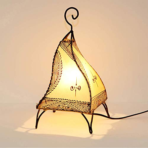 Casa Moro Marokkanische Leder Tischlampe Henna Stehlampe Hennalampe orientalische Nachttischlampe Weiß Fatuta L1003