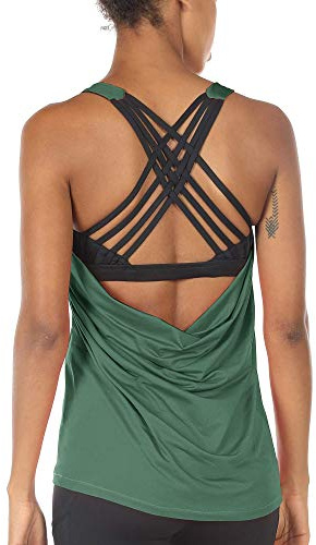 icyzone Damen Sport Tops mit Integriertem BH - 2 in 1 Yoga Gym Shirt Fitness Training Tanktop
