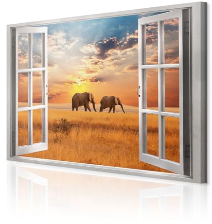 decomonkey Bilder Elefant Tiere 90x60 cm 1 Teilig Leinwandbilder Bild auf Leinwand Vlies Wandbild Kunstdruck Wanddeko Wand Wohnzimmer Wanddekoration Deko Afrika Fensterblick