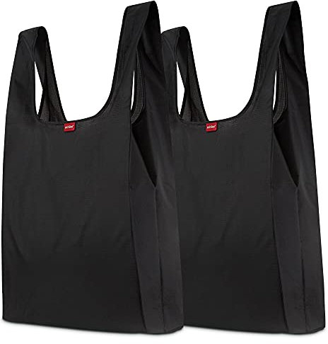 achilles 2er Set Einkaufstaschen, Stabile Tragebeutel wiederverwendbar, Faltbare Beutel aus 100% Polyester, Federleicht und platzsparend, Basic Shopper, 38x46x11cm (Schwarz)