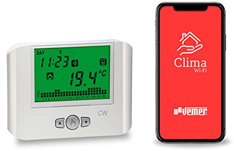 VEMER VE787100 CW - Termostato WIFI da Parete, Alimentazione 230V, Cronotermostato Controllabile a Distanza Tramite APP, Bianco