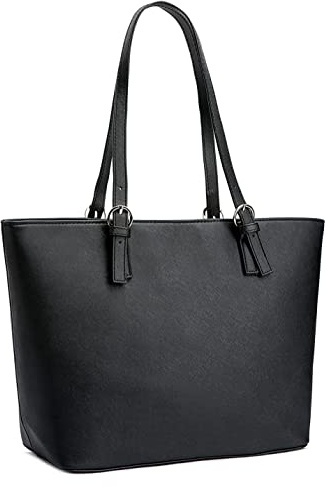WEDMAY Women Tote Bags Shoulder Handbag Large Black Tote Bag for College School Work Daily Bag Travel Shopper Fit Laptop (Black)