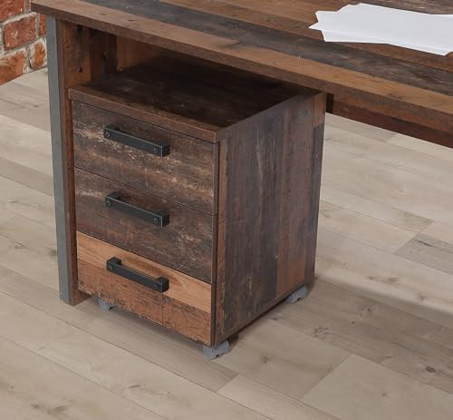 Forte Clif Rollcontainer mit 3 Schubladen, Holzwerkstoff, Old Wood Vintage/Betonoptik Grau, B x H x T: 40,4 x 55,9 x 41,6 cm