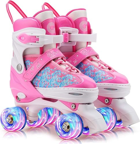 Gonex Verstellbar Rollschuhe, Leuchtenden Rädern Roller Skates für Mädchen Jungen Kinder Erwachsene (M (35-38) EU, ROSA)