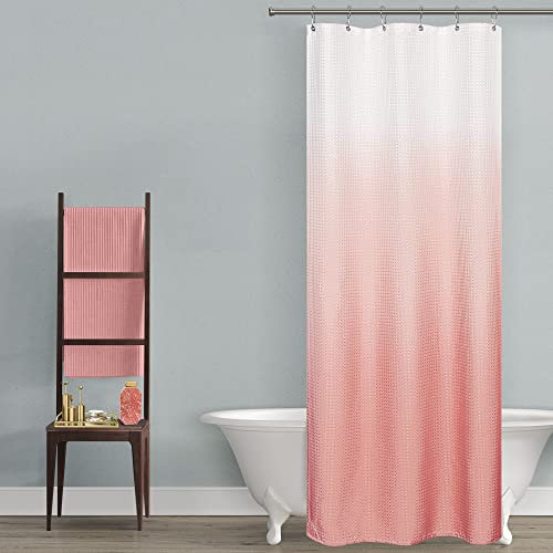 Pink Dorm Shower Curtain for Girls,Ombre Designs Waffle Weave Waterproof Fabric Shower Curtian Liner with Hooks Set for Small Stall Bathroom,36x72,Blush Rose Gold and White