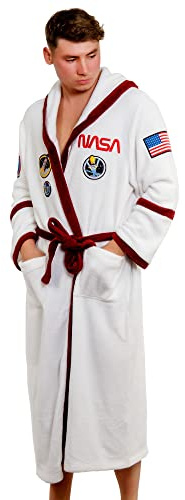 Merchoid NASA Dressing Gown - Astronaut Space Suit Design Bathrobe - Hooded with Pockets Belt - NASA Gifts for Adults Men Women