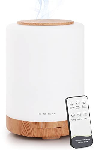 WD&CD Aroma Diffuser, 300ML Ultraschall Luftbefeuchter Aromatherapie Öle Diffusor, Aroma Diffuser für Duftöle mit 7 Farben LED für Zuhause Büro Oder Yoga - Leichte Holzmaserung