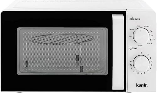Kunft Microondas 20L con Grill KMW-5219, 1100 W, 5 Nivelles de Potencia, Temporizador hasta 30 minutos, Botones Rotativos en el Panel, Blanco