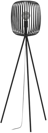 EGLO golvlampa Romazzina, golvbelysning vardagsrum av metall i svart, trebensstativ lampa, vardagsrumslampa med E27-uttag
