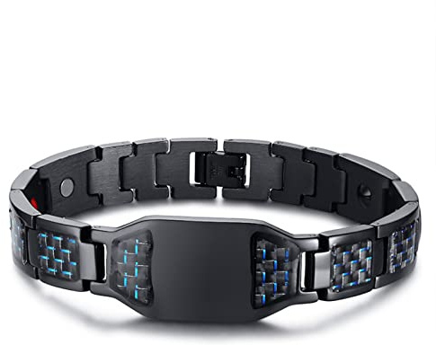 Whoiy 20mm Armband, Armbänder für Herren Armspange Edelstahl Schwarz Freimaurer Armband Aus Magnetischer Kohlefaser Armbänder Urlaub Outdoor 21.5cm