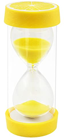 Obst-Sanduhr, Sicherheits-Sanduhr, bunt, transparent, Sandglas mit Schutzabdeckung, Basis für Zuhause, Schreibtisch, Dekoration, Küche, Kochen, Countdown, Geburtstagsgeschenk (Zitrone, 15 Minuten)