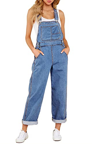 Roskiky Latzhose Damen Jeans Loose Fit Denim Bib Baggy Overall Straight Wide Leg Stretch Jean Hosen Mode