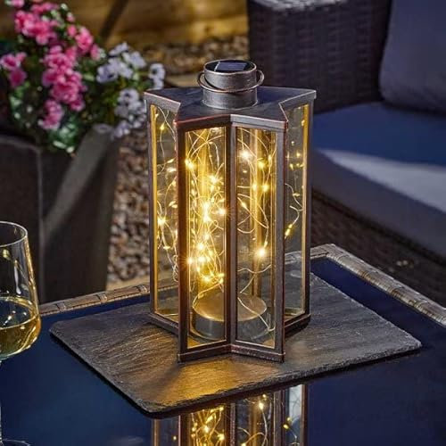 Marco Paul Solar LED Firefly Lantern Lighting for Garden Hanging Star Light for Outdoors Warm White Outdoor Lighting Large Light Up Garden Lighting with Firefly Effect