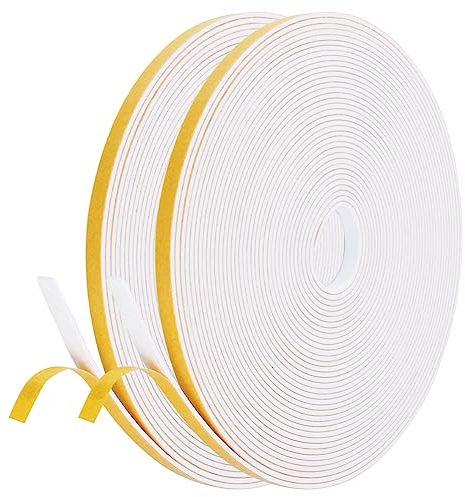 flintronic Nastro Autoadesivo in Schiuma, 2 Rotoli 6x1.5mm 20m Guarnizione in Gomma per Porte e Finestre, Guarnizione per Porta Insonorizzata Antipioggia, Striscia di Tenuta per Aria Condizionata