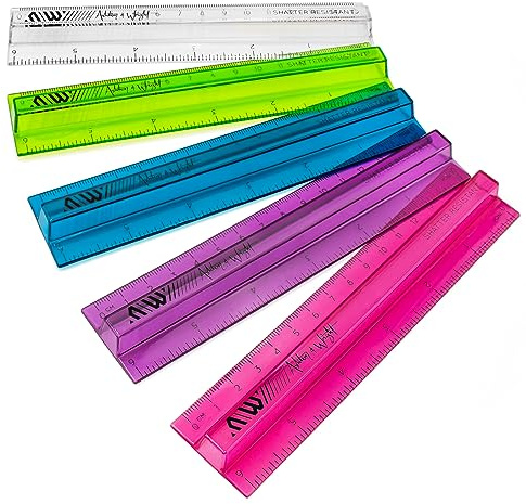Ashton and Wright - Règles surélevées de 15 cm - Incassables (lot de 5, mélange transparent)