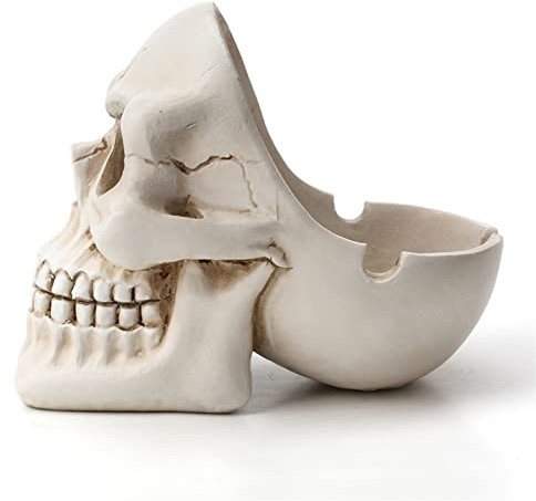 Cendrier Crâne cendrier tabac cendres cendres sculpture statue cigarette cendré cendres crâne maison bureau barre résine ornement artisanat décoration Fumoirs pour porte-cendres (Color : Bianco)