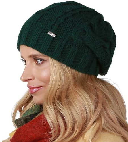 Alur Mütze Damen Beanie Wintermütze Strickmütze - Warme Elastisch Elegant Winter Mütze EKO - Weiches Garn Stilvoll Universell Warm (Flaschengrün
