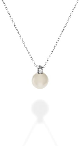 QUADRI - 925 silver zirkon pärlhalsband - 925 mm vit pärla odlad rund sötvattensodlad presentidé - längd 45 + 3 cm förlängning - tillverkad i Italien - presentförpackning ingår
