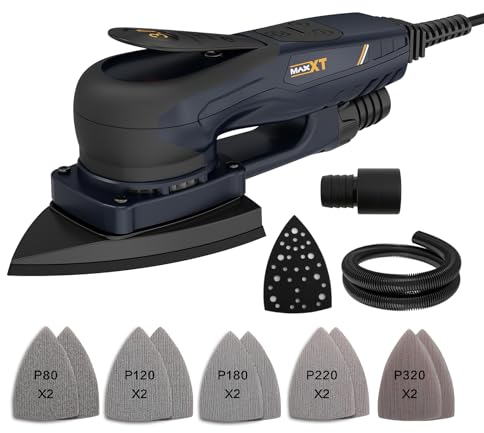 MAXXT Profi Bürstenloser 3mm Dreieck-Schleifer - 350W Starker EC Motor, Geschwindigkeitsregulierung, Lieferung Mit 10 Premium Schleifpapieren Für Präzisionsschleifen Von Holz