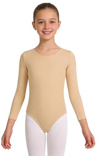 Aiihoo Kinder Mädchen Langarm Turnanzug Ballett Body mit Fleece Einfarbig Turnbody Tanzbody Gymnastik Training Dancewear Ballettanzug Rundhals 128-134