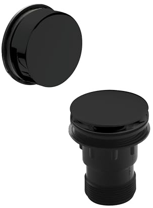 Balterley Bath Push Button Waste and Overflow Set, Round Click Clack Waste with Overflow, Push Button Bath Plug Replacement, Bathtub Plug Replacement, Click Clack Plugs - 70 x 100 x 70 mm (Black)