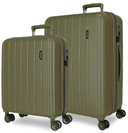 MOVOM Wood Valigia Cabina, Medie, Grandi e Set, Rigida ABS Chiusura TSA, 4 Ruote Doppie Estensibili Bags Bags Bags, Kaki, 55x20x40+65x28x45 cm, Set 2 valigie