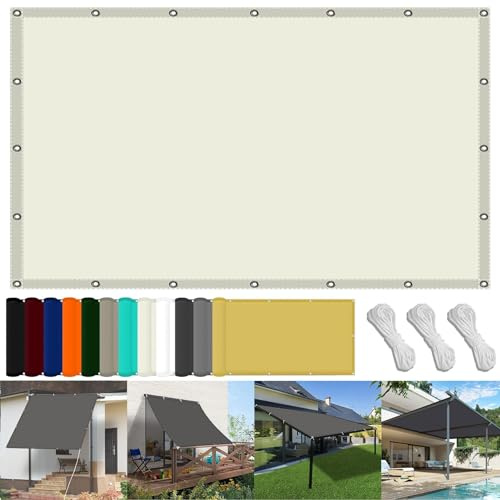 Sonnensegel 200 x 400 cm Wasserdicht Rechteckig Sonnensegel Rechteckig Uv-Schutz-Polyestergewebe mit Seil Sonnenschutz für Garten Terrasse Und Balkon, Elfenbein