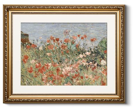 HUARCEY Vintage Gold Framed Wall Art, Retro Garden Shoals Sea Sky, Canvas Prints Artwork with Antique Frame, Victorian Wall Paintings Decor for Living Room Gallery, 13x16 inch