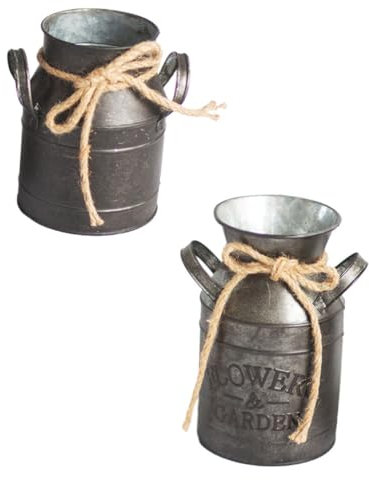 ABOOFAN 2pcs Vintage Flower Design Retro Iron Flower Bucket Milk Pot for Home Decor
