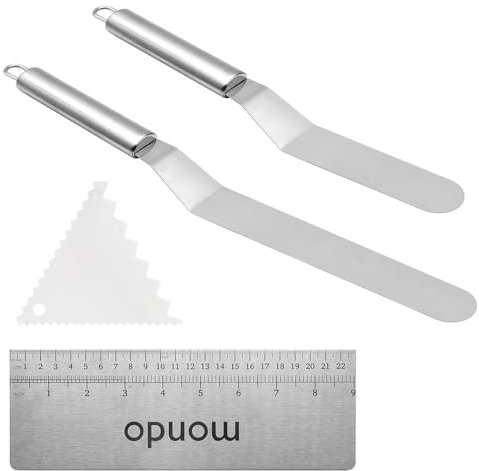 GYSRXS 2 Stück Winkelpalette Torte aus Edelstahl Glasur Spatel mit Dreieck Schaber und Tortenschaber mit Skala Torten Spatel Set für Dekorieren von Kuchen und Gebäck(Silber)