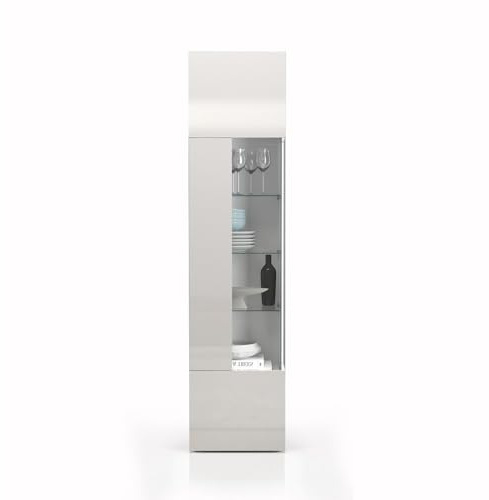 WHOUS Vetrina EGYPT per Soggiorno con 1 Anta e 5 Ripiani, Vetrinetta Espositiva per Salotto in Legno, 45x34,2x190 cm, Bianco Laccato Lucido