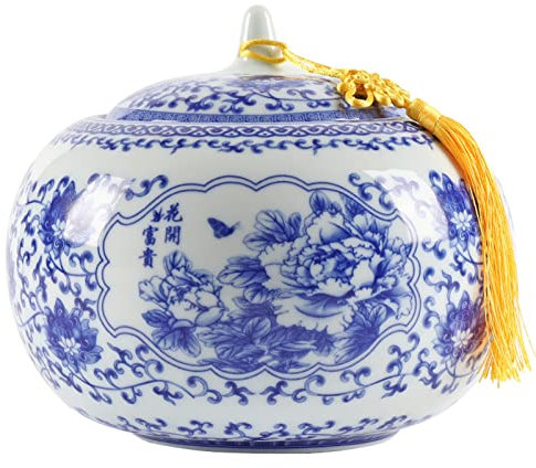 Uziqueif Blue and White Porcelain Tea Canisters for Loose Tea, Large Traditional Ceramic Storage Jars Tea Caddy with Sealed Lid for Home Kitchen Dining Table Decoration, 3650 ml,22 x 20 cm