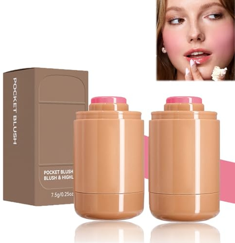 Colorete En Barra De Bolsillo, Crema De Maquillaje Multiusos En Gelatina, Hidratante y Transparente Para Cara, Mejillas, Labios y Ojos (01, 2 Piezas)