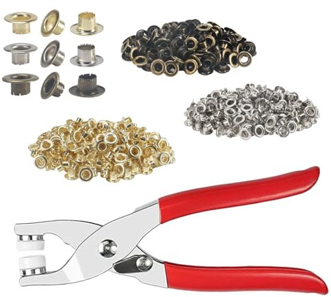 HO2NLE 300 PCS Eyelet Punch Kit, 1/4 Inch (6mm) Metal Eyelets and Punch Pliers, 3 Colors Grommet Kit for Belts/Shoes/Workbooks/Poster/Garden Sheets