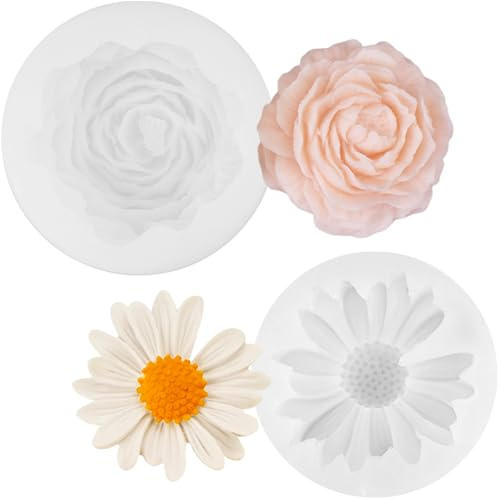 2 PCS Moule Silicone 3D DIY, Pivoine Fleur, Marguerite, Silicone Bougie Verser, pour Bougie DIY