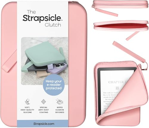 Strapsicle Silicone Clutch for Kindle & E-Readers – Multi-Purpose Bag for Phone, Wallet & Keys – Fits 6.8″–7″ Paperwhite 2024, 6″ Kindles, Kobos, Nook – Anti-Dust Coating - Blush