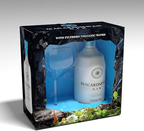 Macaronesian Ginebra Premium de las Islas Canarias con agua filtrada en galerías volcánicas - 37,5% vol. - botella de 700ml + copa de regalo