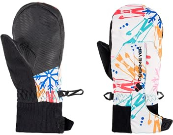 Obermeyer Thumbs Up Print Mitten - Kids Unisex Boys & Girls - White with multi color Skiflake - Size M