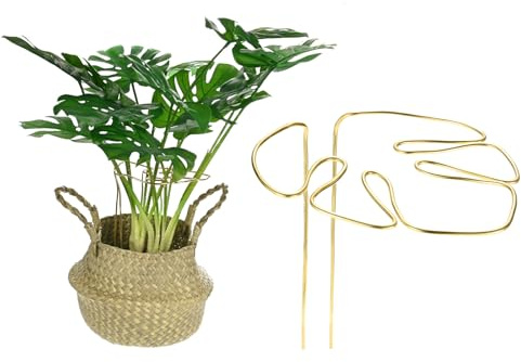 M METERXITY 1-Pack Monstera Plant Support, 11x5.9 Inch Reusable Sturdy Alloy Plant Support Stakes Unique Design for Potted Plants Flowers/Vegetables/Indoor Outdoor Climbing Plants [Gold]