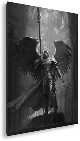 deyoli Leinwandbild Erhabener Engel in goldener Rüstung, umhüllt von heiligem Licht Format: 70x50cm Effekt:Schwarz&Weiß XXL Kunstdruck Bild auf Holzrahmen/Wandbild/Wohnzimmer Dekoration