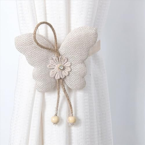 Uixxducc 2 Stück Magnetische Vorhang Raffhalter Vorhang Clips Seil Rückwärtige Vorhang Gardinenbänder Magnetschnalle Schmetterling Vorhangschnalle Türvorhang dekorieren (Beige)