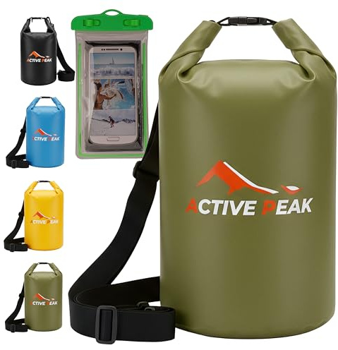 Active Peak Dry Bag 5 L wasserdichte Tasche & Packsack Wasserdichter Beutel Waterproof Bag für SUP Tasche Wasserdicht & Seesack Wasserdicht Drybag für Outdoor & Wassersport (Armygrün 5 Liter)