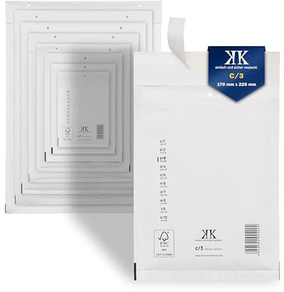 KK Verpackungen 100x Luftpolster-Versandtaschen C3 C/3 170 x 225 mm (Außenmaß) in Weiß | Luftpolsterumschläge Luftpolstertaschen selbstklebend für DIN A5+